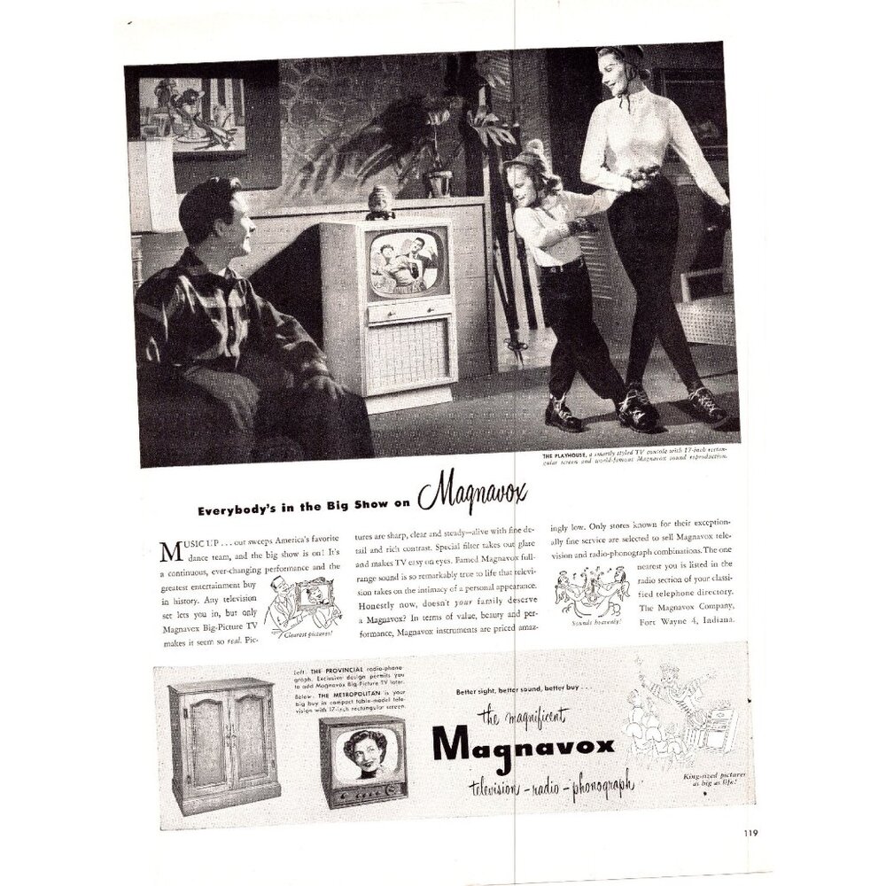 1951 Magnavox Playhouse Console TV Television Vintage Print Ad 50s Wall Art